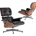 Black Leather Lounge Chair With Wooden Frame And Metal Swivel Base Design