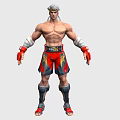 Muscular Shirtless Man In Red Shorts With Wrist Wraps And Knee Pads