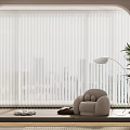 White Blinds in Arch Window Living Room With Sofa Floor Lamp and Plant