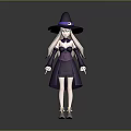 Magical Game Movie Character With Witch Hat Purple Ribbon Long Blonde Hair And Purple Outfit