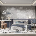 Cozy Kids Room Interior With Dandelion Wallpaper Stuffed Toys And Building Blocks