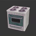 Kitchen Stove With Four Burners Front Knobs And Green Oven Door