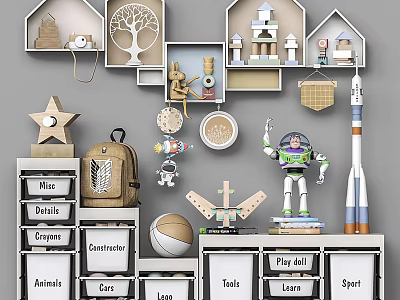Kids Entryway Cabinet Sideboard With Toy Storage Bins And Organizer Shelves 3d model