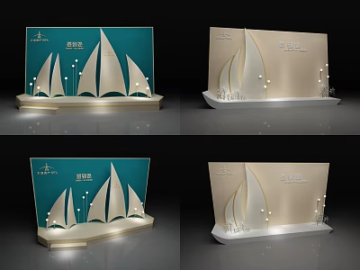 Elegant Sailboat Design Photo Check-in Spot With White Sails And Display Stand 3d model