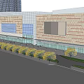 Urban Modern Multi Story Commercial Building With Glass Curtain Walls And Pedestrians