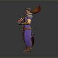 Fantasy Wizard Character in Purple Blue Robe with Hat Holding Decorated Staff and Brown Boots