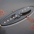 Oval Shaped Water Fountain With Flowing Water Candles Lanterns And Red Maple Leaves