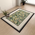Square Rug With Floral Pattern Yellow Flowers Green Leaves And Black Border On Wooden Floor