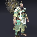 Man In Ancient Warrior Armor With Elaborate Decorative Patterns And Ornate Shield