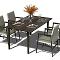 Modern Dining Table And Chairs Set With Beige Gray Seats And Tableware Decor 3d model