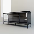 Black Modern Entryway Console Cabinet With Glass Doors Metal Frame Storage