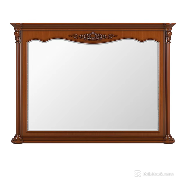 Elegant Wooden Framed Mirror With Carved Decorative Details For Home Interior Design 3d model 