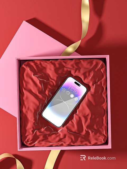 Smartphone In Pink Gift Box With Red Fabric And Screen Display Icons 3d model 
