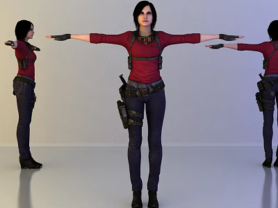 Game Movie Character Wearing Red Top Dark Pants With Utility Belt Arms Outstretched Multiple Angles 3d model