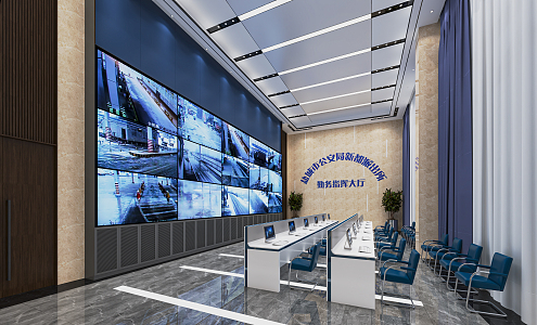 Modern Monitoring Room Command and Control Hall Monitoring Hall Dispatching Command Center Office Desk and Chair 3d model