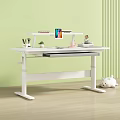 White Kids Desk with Tablet Books Stationery Small Plant and Stuffed Toy