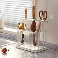 Stainless Steel Kitchen Utensil Holder With Transparent Compartments To Organize Cutlery