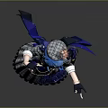 Blue Haired Character In Plaid Outfit With Bow Holding Small Animal Toy Against Gray Backdrop