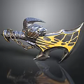 Decorative Battle Axe With Metallic Finish Golden Patterns Dragon Head Handle Chain And Sharp Blade