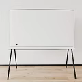 Modern Standing Whiteboard Display Setup With White Background And Wooden Floor