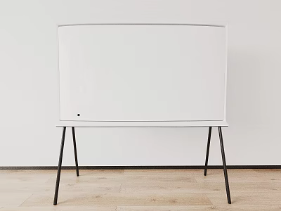 Modern Standing Whiteboard Display Setup With White Background And Wooden Floor 3d model