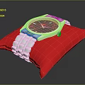 Elegant Silver Wristwatch on Red Cushion with Metal Strap and Classic Dial Design