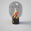 Transparent Glass Globe Stove With Burning Flames Wood Logs Black Base And Gold Knob