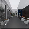Modern Lounge Area Design With White Chairs Round Tables And Large Windows