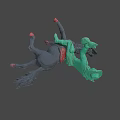 Green Elf Riding Black Horse With Raised Hand And Red Hooves