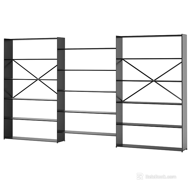 Modern Open Bookshelf with Multiple Shelves and Cross Brace Black Frame Design 3d model 