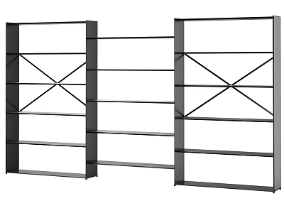 Modern Open Bookshelf with Multiple Shelves and Cross Brace Black Frame Design 3d model