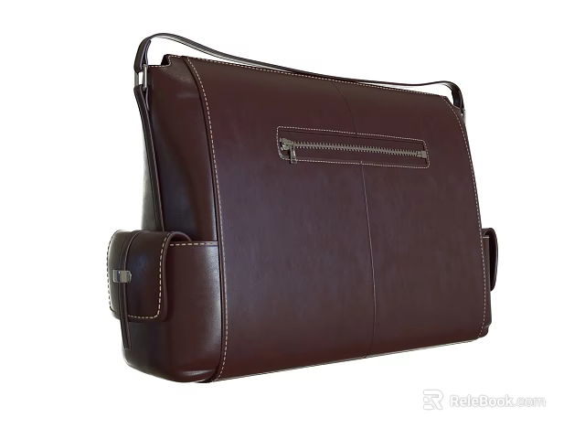 Stylish Brown Leather Messenger Bag With Zipper Pocket And Adjustable Shoulder Strap 3d model 