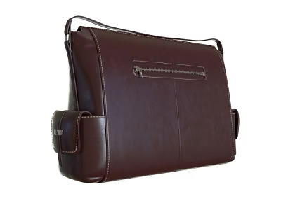 Stylish Brown Leather Messenger Bag With Zipper Pocket And Adjustable Shoulder Strap 3d model