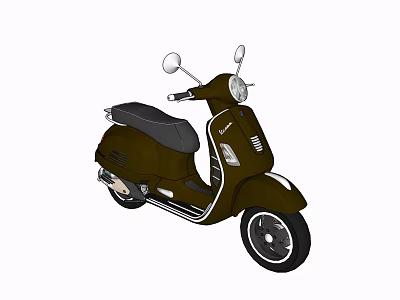 Black Retro Scooter With Chrome Mirrors Leather Seat And Black Wheels 3d model