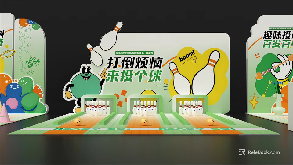 Fun Interactive Bowling Theme Photo Check In Spot With Pins And Ball Throwing Area 3d model 
