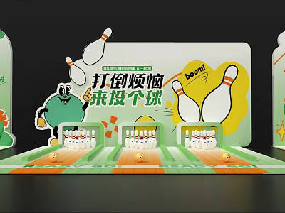 Fun Interactive Bowling Theme Photo Check In Spot With Pins And Ball Throwing Area 3d model