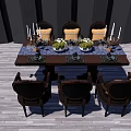 Elegant Dining Table Set With Six Chairs Floral Centerpieces And Candles