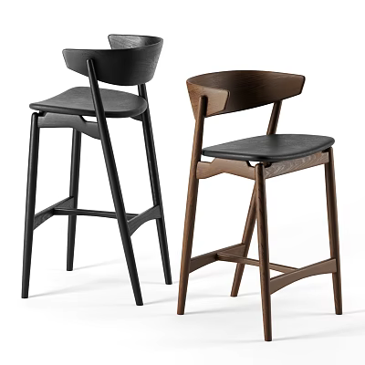Modern Wooden Bar Stools With Leather Seats Backrest Black And Brown Set 3d model