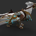 Mythical Flying Eagle With White Feathers Golden Armor And Blue Glowing Patterns 3d model