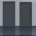Gray Swing Doors With Different Panel Designs And Silver Handles On Light Wall 3d model