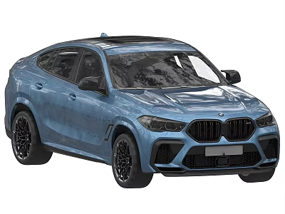 Blue BMW Coupe SUV With Black Wheels Sporty Front And Sleek Roofline 3d model