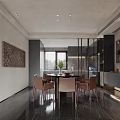 Elegant Modern Dining And Living Room Interior With Dining Table Chairs Plant And Decorative Painting