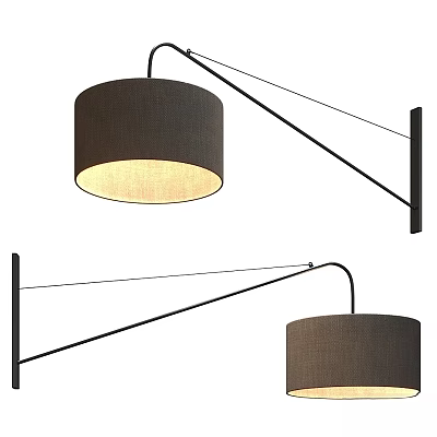 Modern Wall Lamp With Black Metal Bracket And Fabric Shade For Interior Decoration 3d model