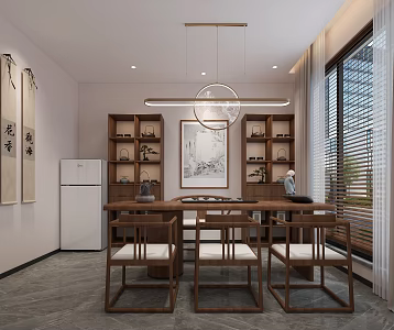 New Chinese Tea Room Tea Table New Chinese Tea Cabinet New Chinese Scroll Hanging Painting Chinese Pillar Roller New Chinese Tea Table 3d model