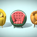 Creative Fruit Vegetable Shaped Armchairs Including Lemon Watermelon Pumpkin Designs with Yellow Green Orange Hues