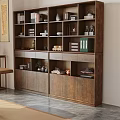 Traditional Wooden Bookcase With Books Decorative Vases Sculptures And Storage Cabinets