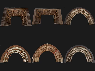 Stone And Wood Arched Doorway Collection Featuring Detailed Craftsmanship And Design Elements 3d model