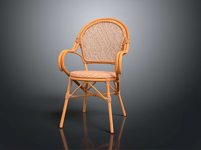 Rattan Plant Crafted Chair With Curved Wooden Arms Woven Seat Backrest And Dark Background Frame 3d model