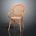 Rattan Plant Crafted Chair With Curved Wooden Arms Woven Seat Backrest And Dark Background Frame