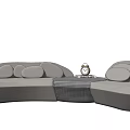Modern Light Gray Sectional Sofa with Side Table Clock and Checkered Pattern in Living Room 3d model